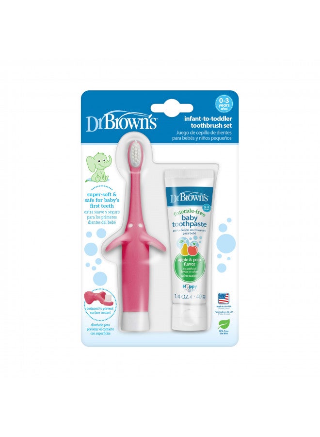 دكتور براونز Infant-To-Toddler Training Toothbrush Set, Pink Elephant & Fluoride-Free Baby Toothpaste, Safe To Swallow, Apple Pear, 1-Pack, 1.4Oz/40G, 0-3 Years - Image 3