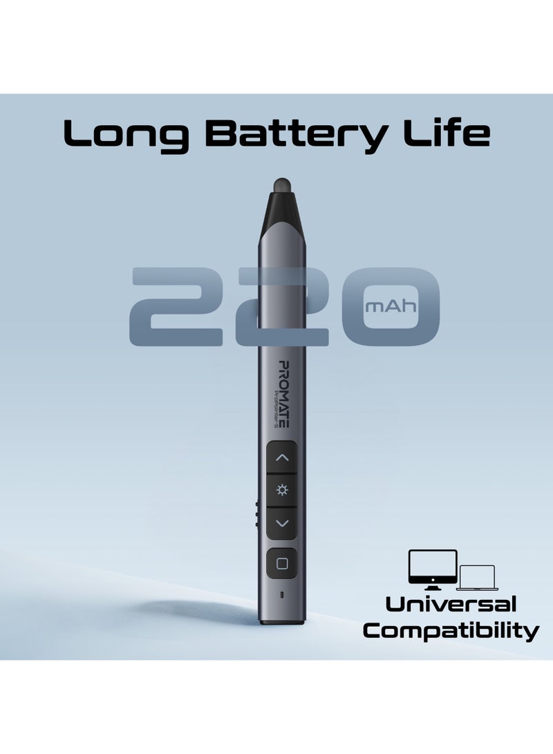 بروميت - 2-in-1 Wireless Presenter with Multifunctional Stylus, 2.4GHz RF Connectivity, Brilliant Green 200m Laser Pointer, 50m Range, One-Touch Control Grey - Image 1