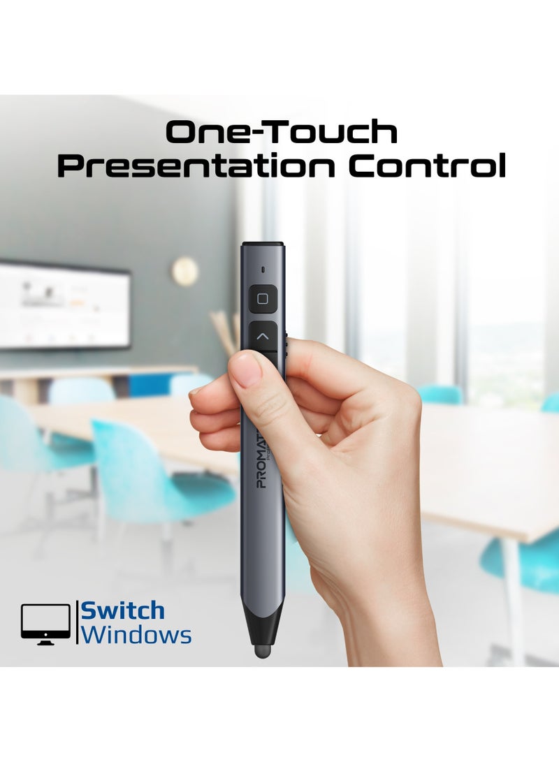 بروميت - 2-in-1 Wireless Presenter with Multifunctional Stylus, 2.4GHz RF Connectivity, Brilliant Green 200m Laser Pointer, 50m Range, One-Touch Control Grey - Image 1