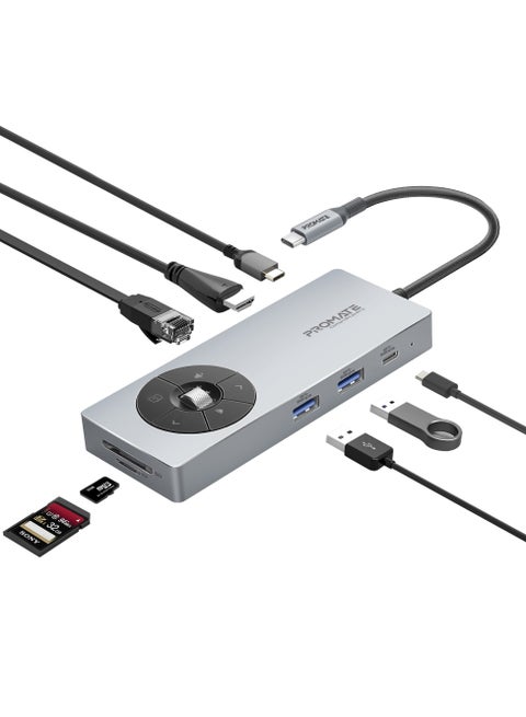 14-in-1 High Speed ​​Multiport USB-C Hub, Dual 5Gbps USB-C / A Ports, 100W USB-C Power Delivery, 1000Mbps Ethernet Port, 4K@60Hz HDMI Port With Control Button, SD/TF Card Slots Grey