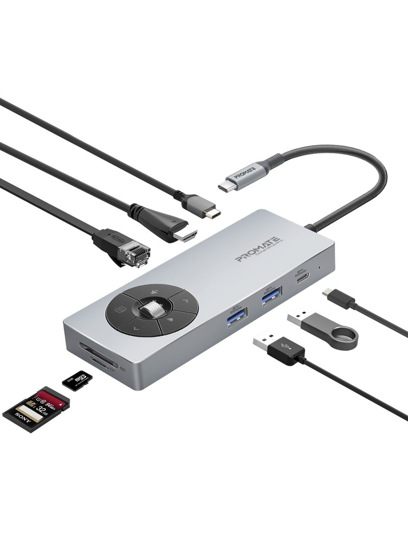14-in-1 High Speed ​​Multiport USB-C Hub, Dual 5Gbps USB-C / A Ports, 100W USB-C Power Delivery, 1000Mbps Ethernet Port, 4K@60Hz HDMI Port With Control Button, SD/TF Card Slots Grey