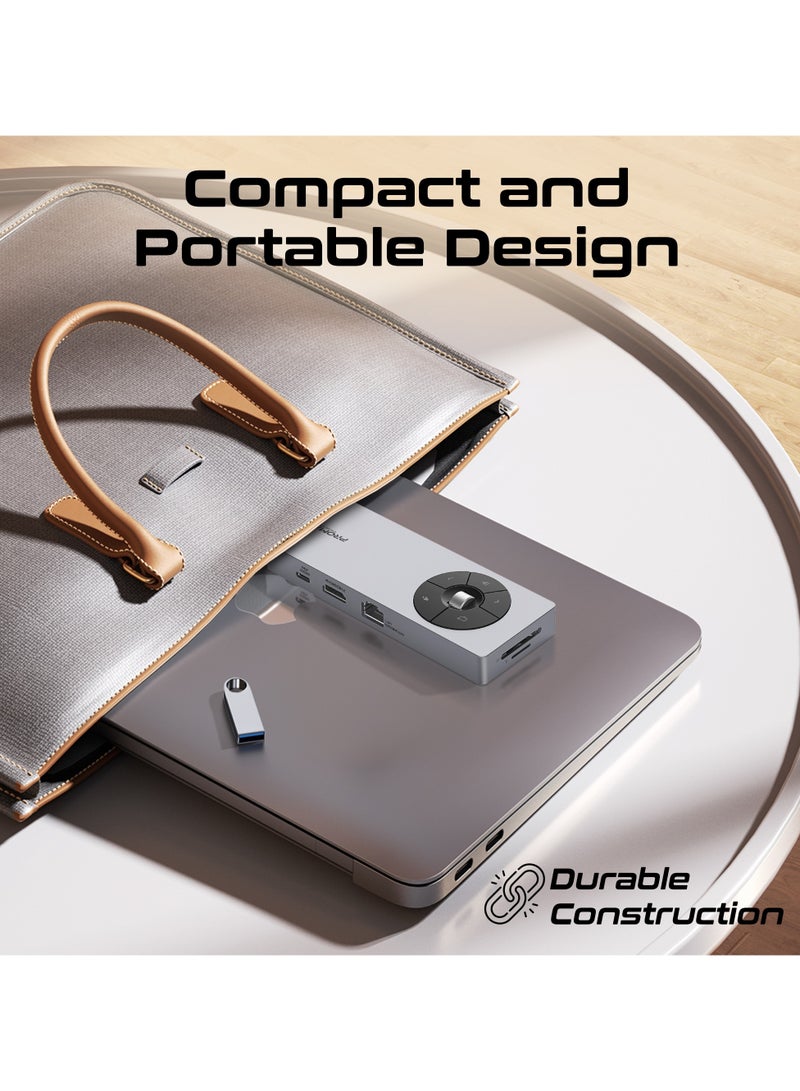 14-in-1 High Speed ​​Multiport USB-C Hub, Dual 5Gbps USB-C / A Ports, 100W USB-C Power Delivery, 1000Mbps Ethernet Port, 4K@60Hz HDMI Port With Control Button, SD/TF Card Slots Grey