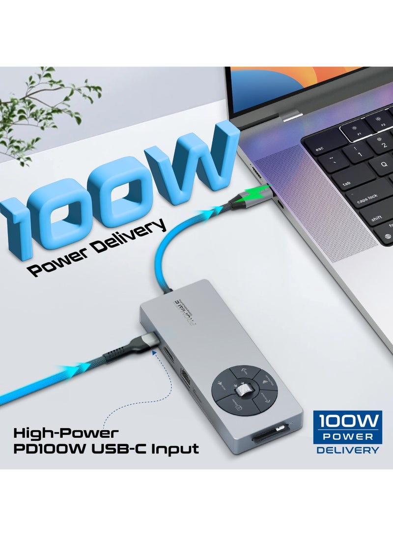 14-in-1 High Speed ​​Multiport USB-C Hub, Dual 5Gbps USB-C / A Ports, 100W USB-C Power Delivery, 1000Mbps Ethernet Port, 4K@60Hz HDMI Port With Control Button, SD/TF Card Slots Grey