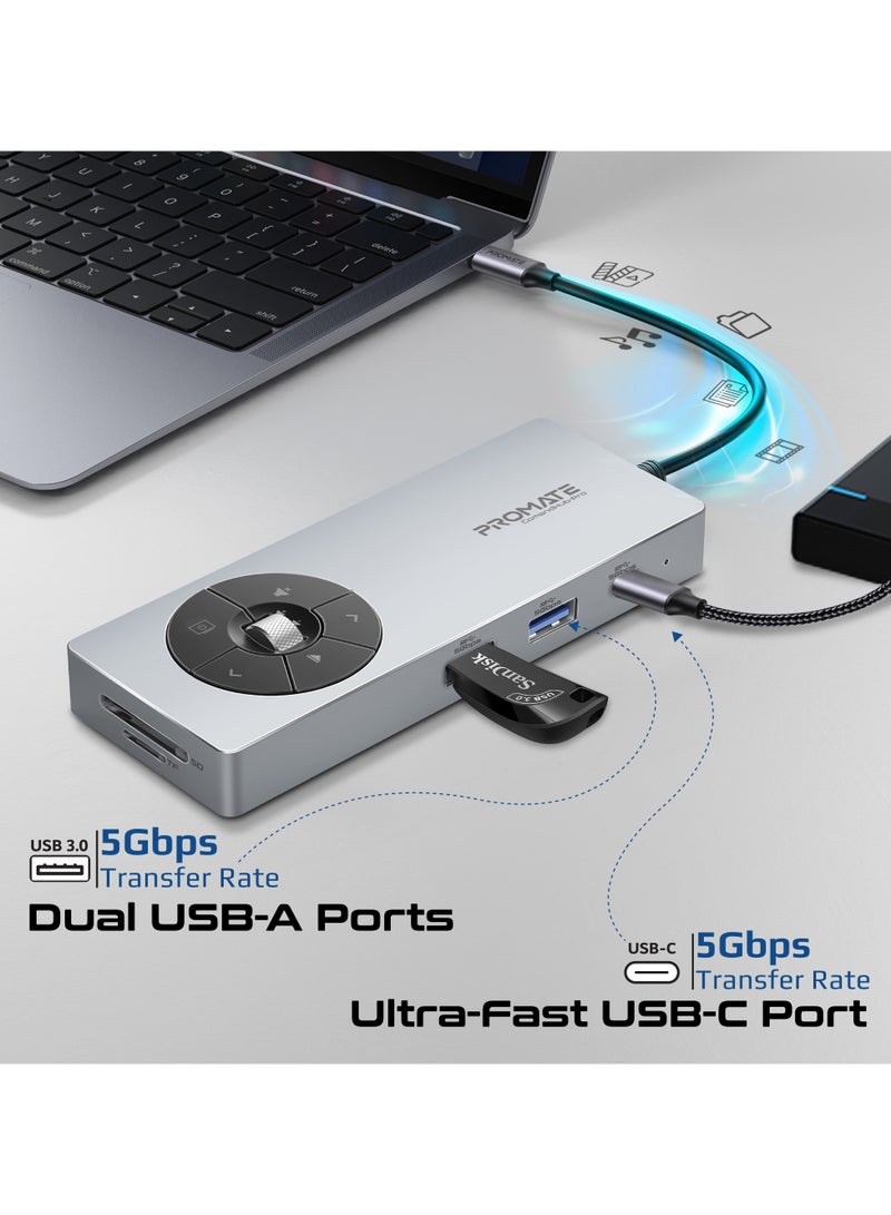 14-in-1 High Speed ​​Multiport USB-C Hub, Dual 5Gbps USB-C / A Ports, 100W USB-C Power Delivery, 1000Mbps Ethernet Port, 4K@60Hz HDMI Port With Control Button, SD/TF Card Slots Grey
