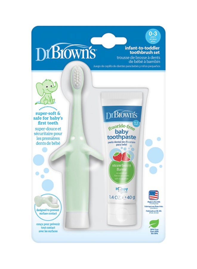 دكتور براونز Infant-To-Toddler Elephant Toothbrush, Strawberry Toothpaste And 30 Count Tooth And Gum Wipes Set, 0-3 Years - Image 1