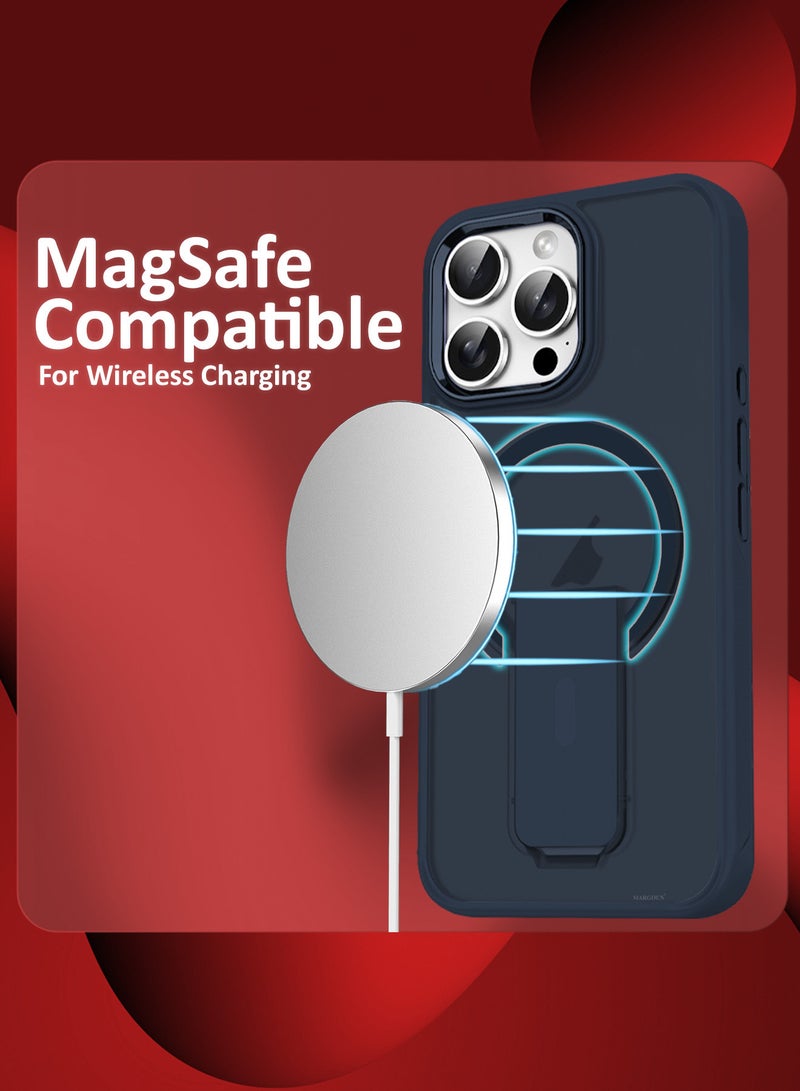 MARGOUN ( for iPhone 16 Pro Max ) Case Magnetic Kickstand Cover with Screen Camera Protection Support Wireless Charging Cover Blue - Image 4