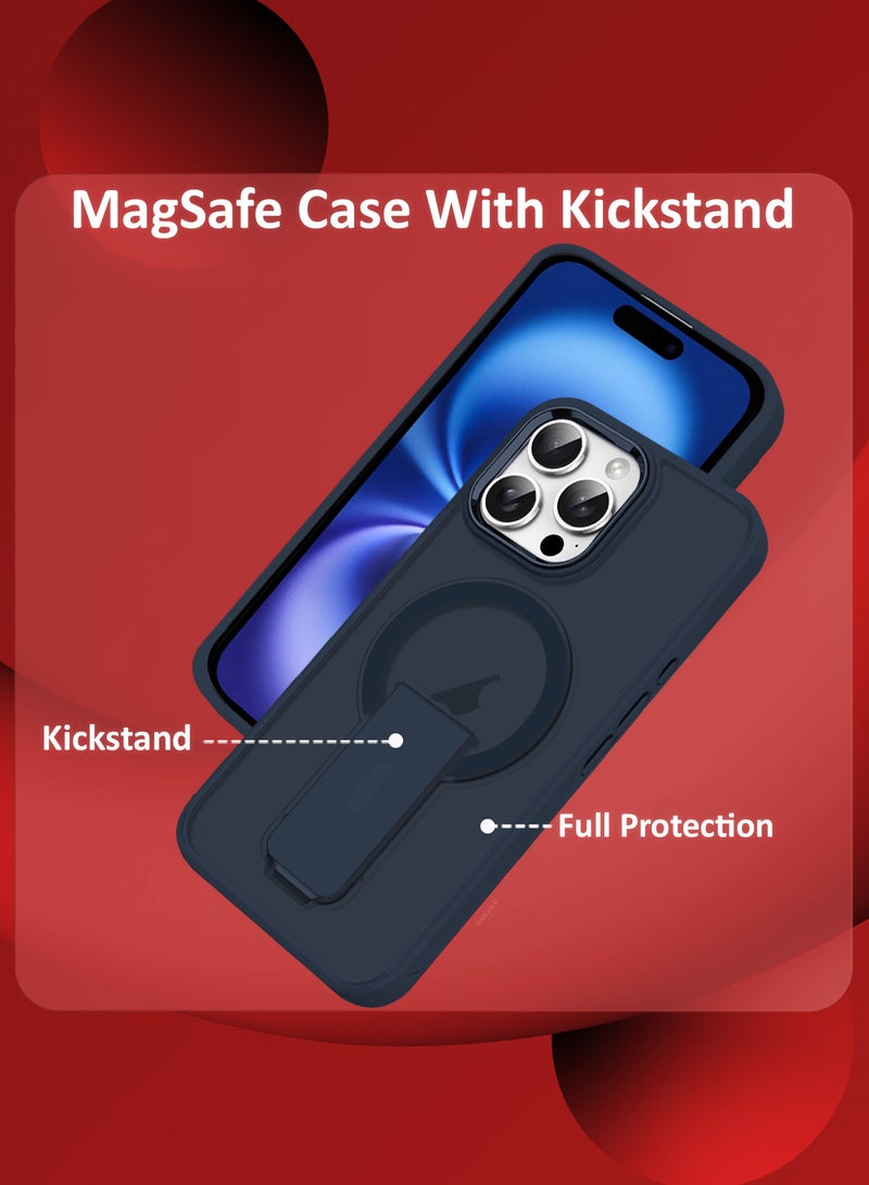 MARGOUN ( for iPhone 16 Pro Max ) Case Magnetic Kickstand Cover with Screen Camera Protection Support Wireless Charging Cover Blue - Image 2