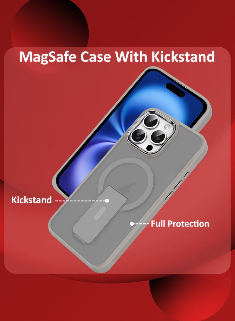 MARGOUN ( for iPhone 16 Pro Max ) 3 Pack, 1 Case and 2 Screen Protectors Magnetic Kickstand Cover with Screen Camera Protection Support Wireless Charging Cover Grey - Image 3