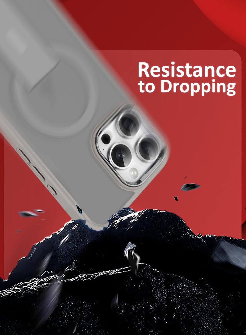 MARGOUN ( for iPhone 16 Pro Max ) 3 Pack, 1 Case and 2 Screen Protectors Magnetic Kickstand Cover with Screen Camera Protection Support Wireless Charging Cover Grey - Image 4