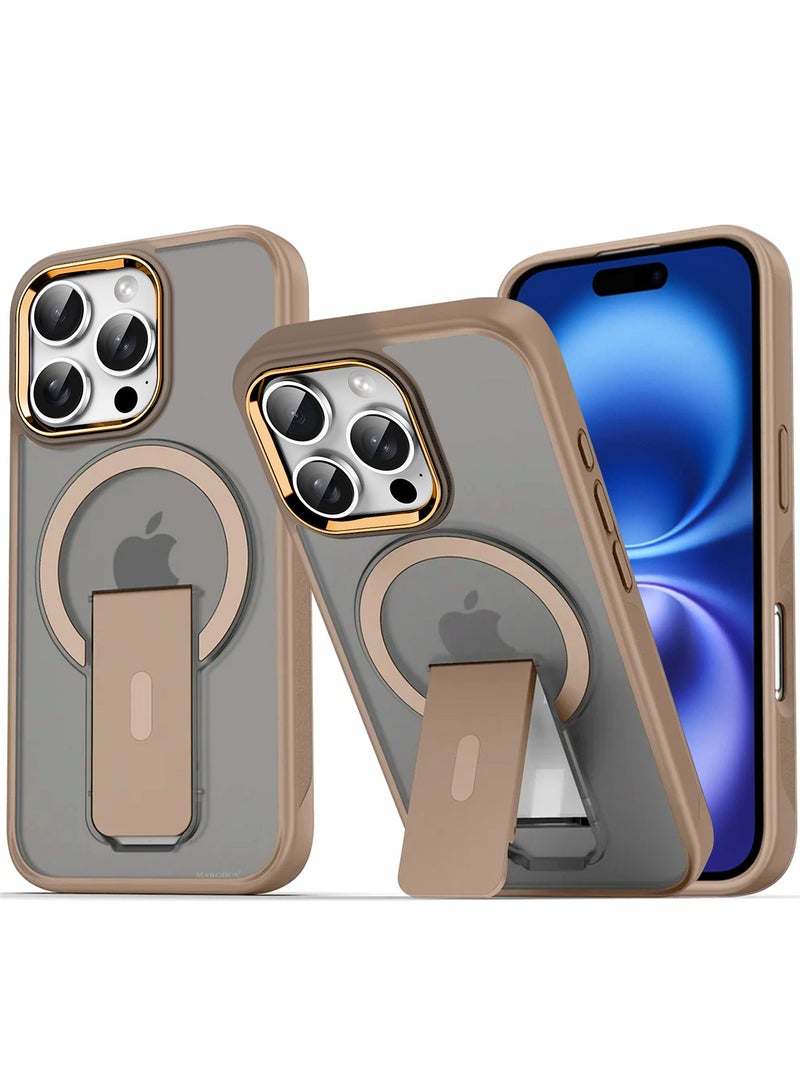MARGOUN ( for iPhone 16 Pro Max ) Case Magnetic Kickstand Cover with Screen Camera Protection Support Wireless Charging Cover Brown  - Image 1
