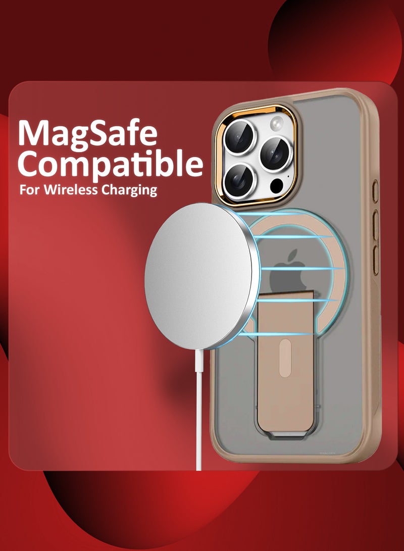 MARGOUN ( for iPhone 16 Pro Max ) Case Magnetic Kickstand Cover with Screen Camera Protection Support Wireless Charging Cover Brown  - Image 4