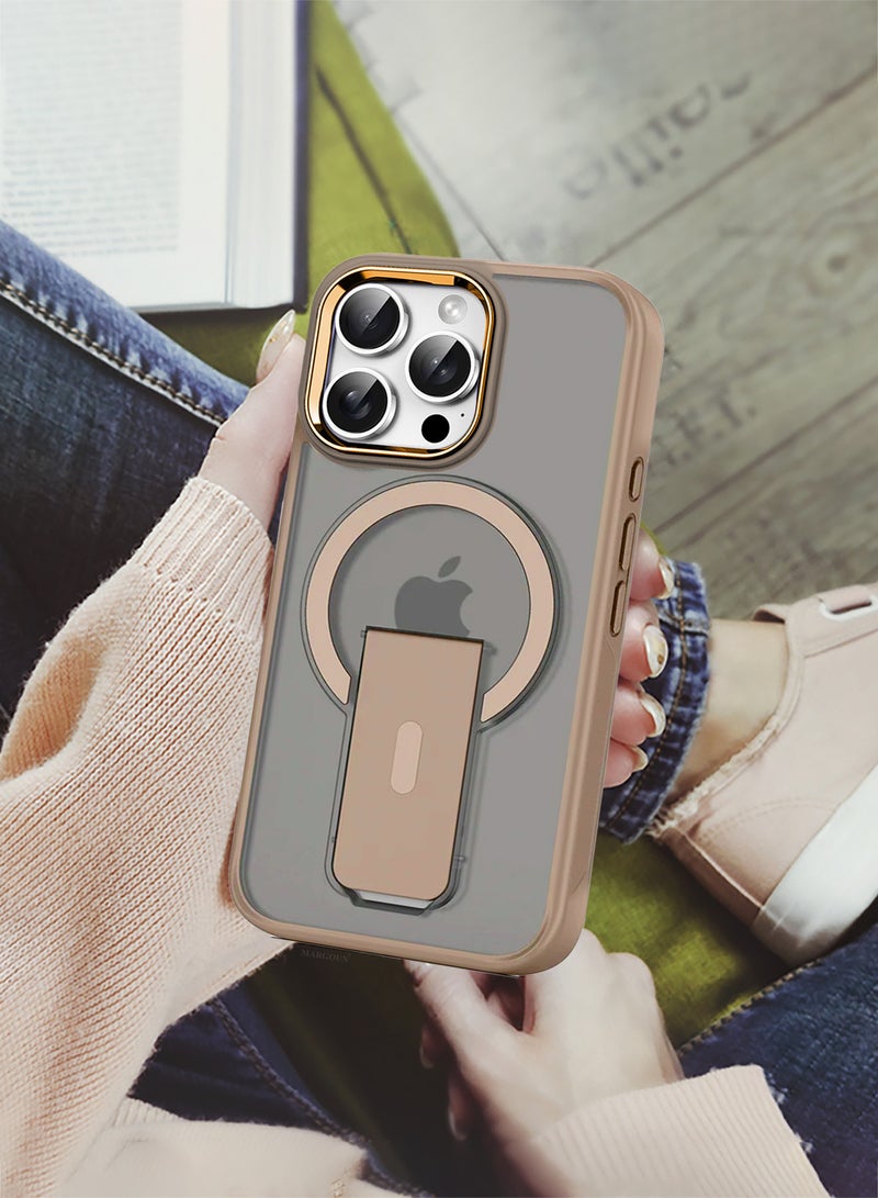 MARGOUN ( for iPhone 16 Pro Max ) Case Magnetic Kickstand Cover with Screen Camera Protection Support Wireless Charging Cover Brown  - Image 5