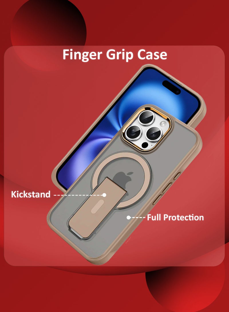 MARGOUN ( for iPhone 16 Pro Max ) Case Magnetic Kickstand Cover with Screen Camera Protection Support Wireless Charging Cover Brown  - Image 2