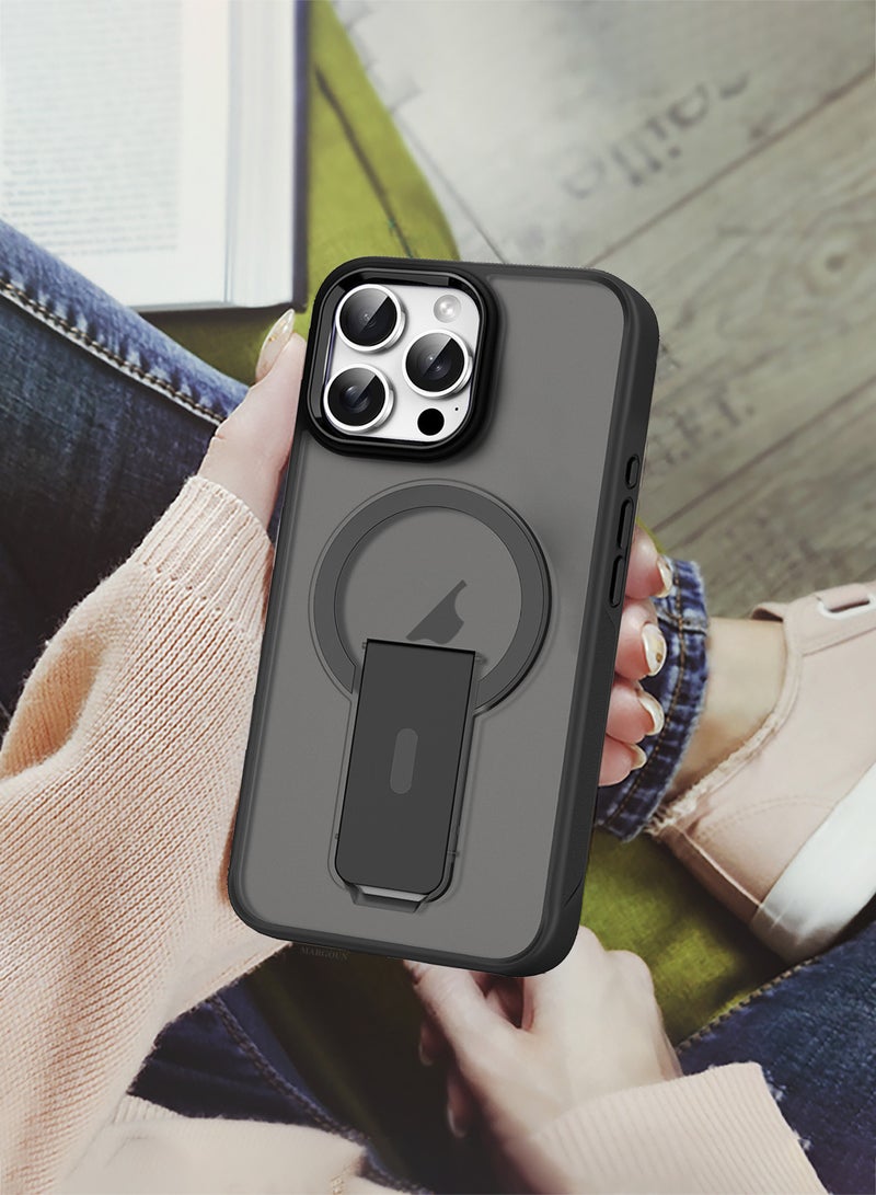 MARGOUN ( for iPhone 16 Pro Max ) Case Magnetic Kickstand Cover with Screen Camera Protection Support Wireless Charging Cover Black - Image 5