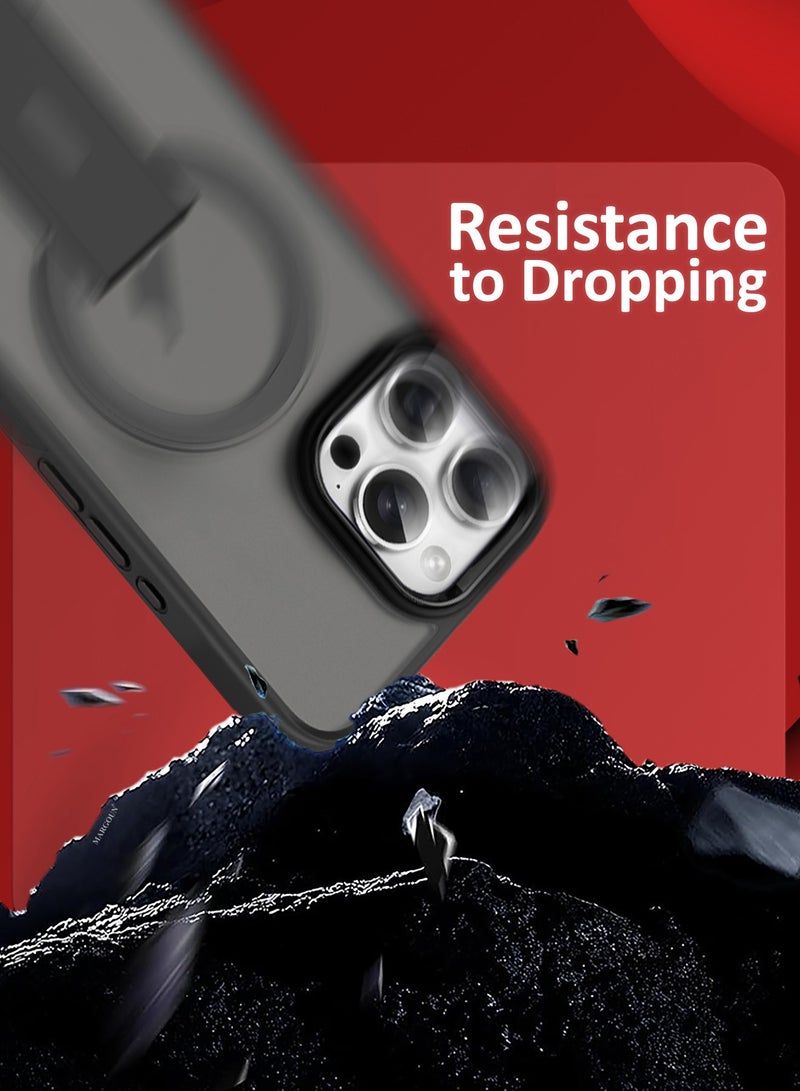 MARGOUN ( for iPhone 16 Pro Max ) Case Magnetic Kickstand Cover with Screen Camera Protection Support Wireless Charging Cover Black - Image 3