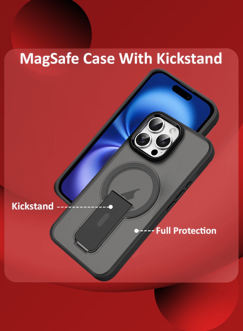 MARGOUN ( for iPhone 16 Pro Max ) Case Magnetic Kickstand Cover with Screen Camera Protection Support Wireless Charging Cover Black - Image 2