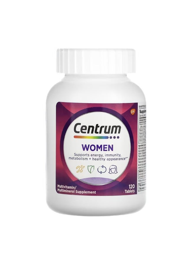 Centrum Women Multivitamin/Multimineral Supplement – 120 Tablets – Energy Support & Healthy Appearance  - Image 1