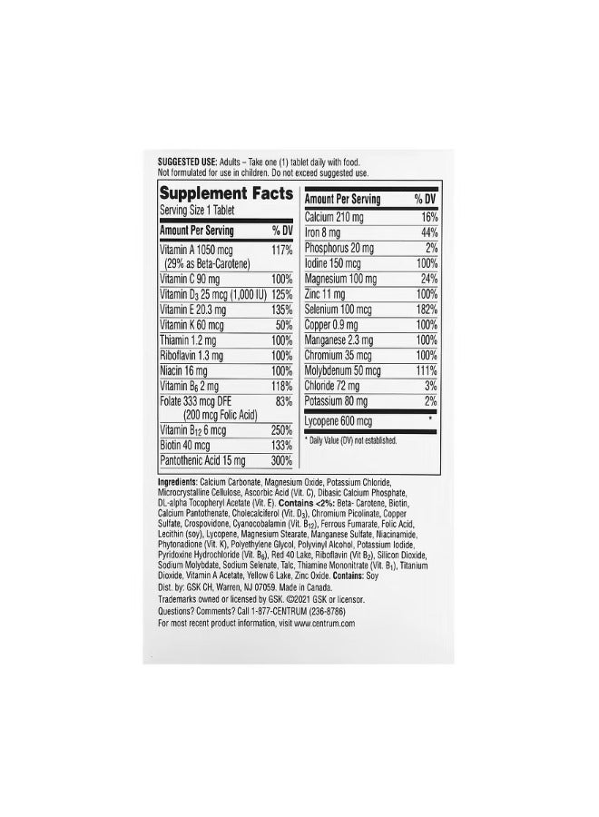 Men Multivitamin Multimineral Supplement, 120 Tablets, Daily Energy Support  Immune Function