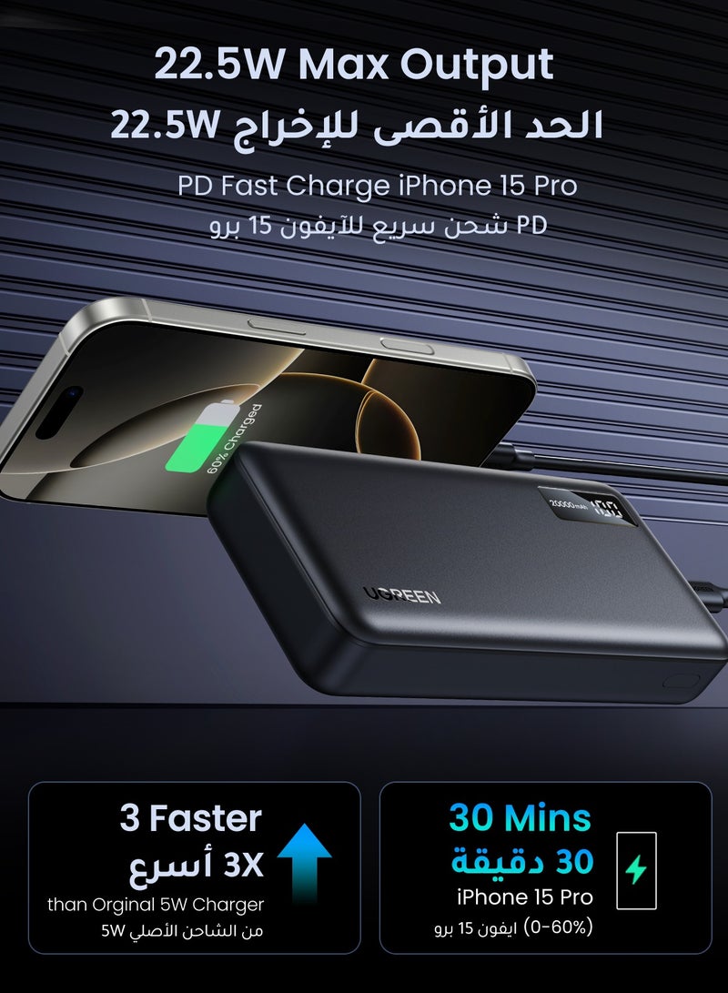 يو جرين - باور بانك محمول 20000mAh مع بطاريه متنقله يو اس بي نوع سي بقوة 22.5 وات وشاحن متنقل سريع متوافق مع آيفون 16 15 14 13 برو ماكس وسامسونج جالكسي زد فولد 6 واس 24 S23 S22  الترا وساعة ابل وايربودز وآيباد 20000 mAh - Image 1