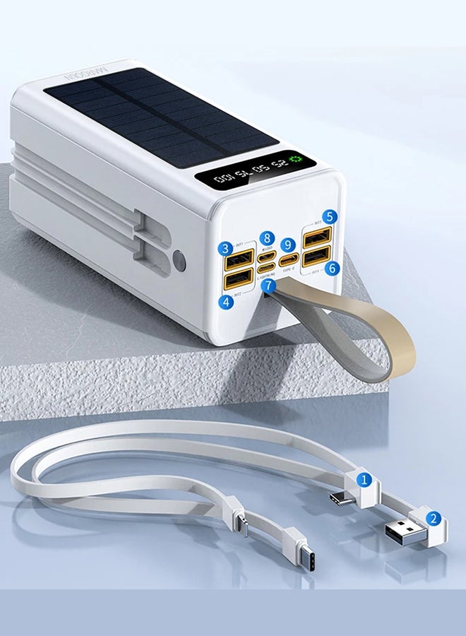 MARGOUN 50000 mAh New Solar Power Bank Outdoor Portable Fast Charge External Battery 4 USB Port Phone Charger With LED Light White  - Image 3