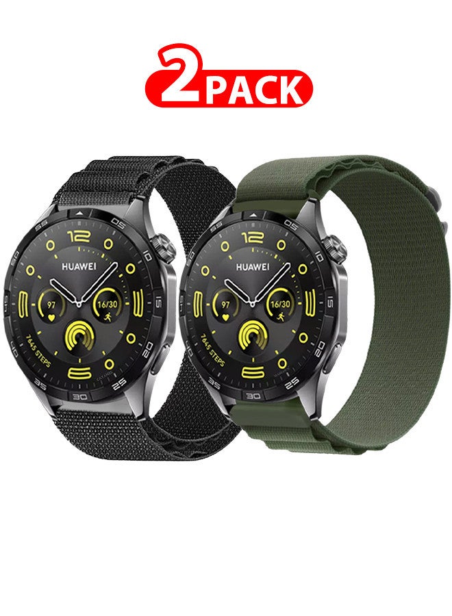 MARGOUN ( for Huawei Watch GT4 ) 2 Pack, Alpine Sport Strap Rugged Nylon Replacement Wristband for Men Women Green/Black - Image 1