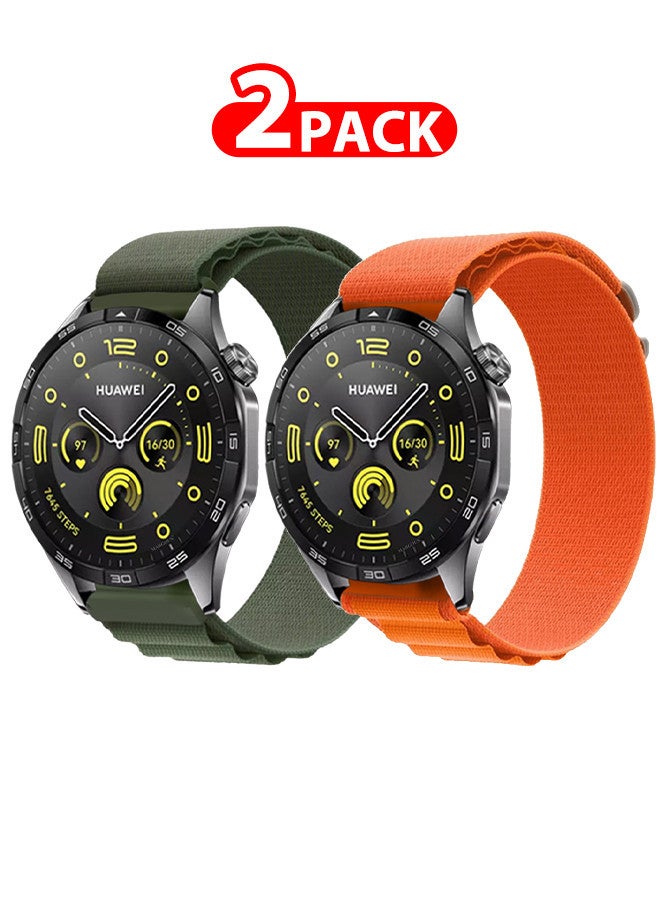 MARGOUN ( for Huawei Watch GT4 ) 2 Pack, Alpine Sport Strap Rugged Nylon Replacement Wristband for Men Women Green/Orange - Image 1