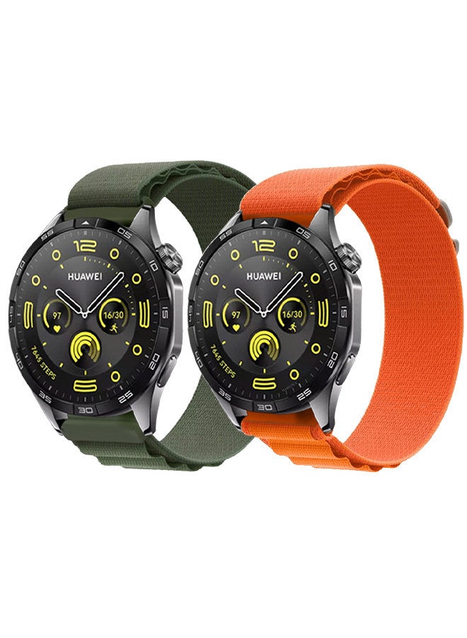 MARGOUN ( for Huawei Watch GT4 ) 2 Pack, Alpine Sport Strap Rugged Nylon Replacement Wristband for Men Women Green/Orange - Image 2