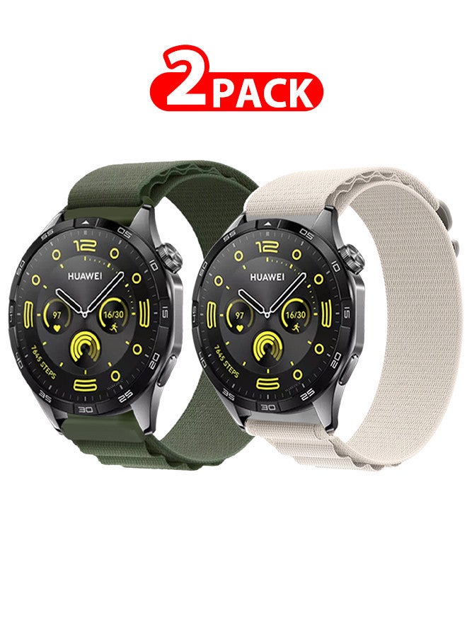 MARGOUN ( for Huawei Watch GT4 ) 2 Pack, Alpine Sport Strap Rugged Nylon Replacement Wristband for Men Women Dusty White/Green  - Image 1