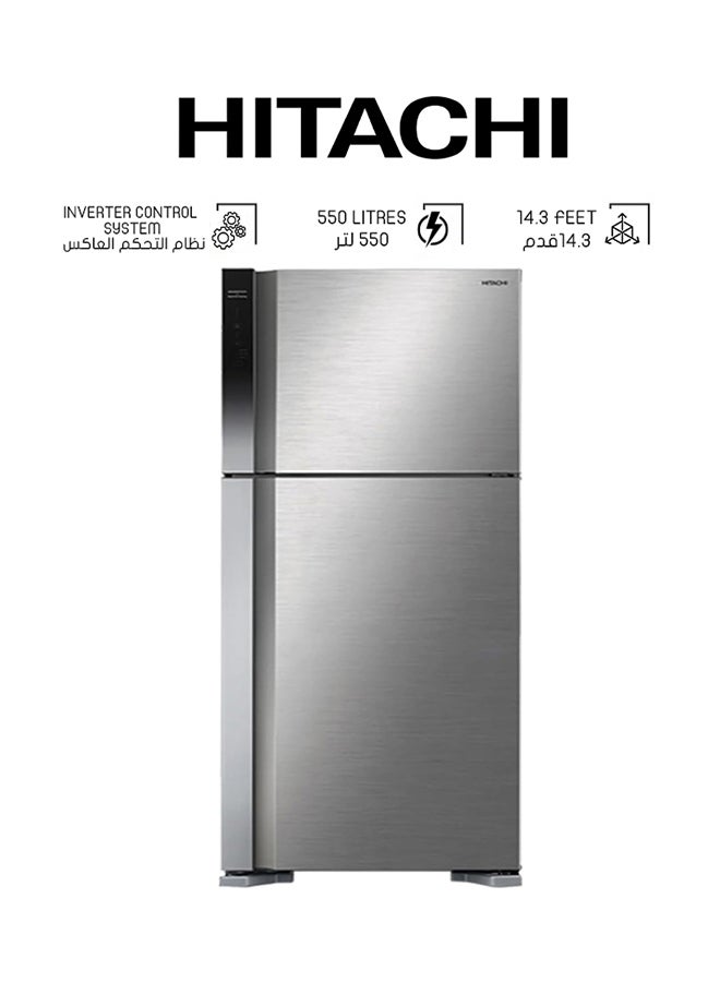 هيتاشي Double door refrigerator - 14.3 feet refrigerator capacity - 5.1 feet freezer capacity - silver - R-V725PS7K-1PSV R-V725PS7K-1PSV Silver 