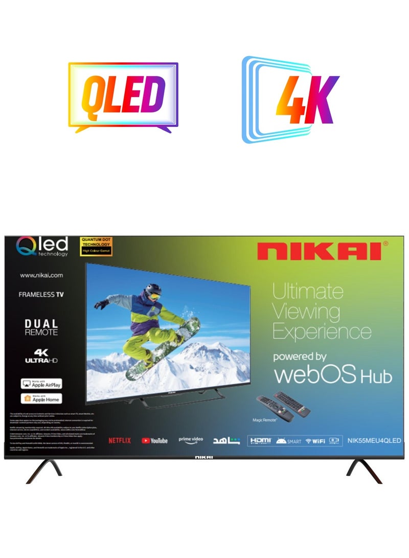 NIKAI 55 Inch QLED WebOS 4K Smart UHD TV, Hands-Free Voice Control, Dolby Digital, Built-in Wi-Fi, Bluetooth, High Colour Gamut, Effortless Connectivity With Android & Apple Devices - NIK55MEU4QLED Black  - Image 1