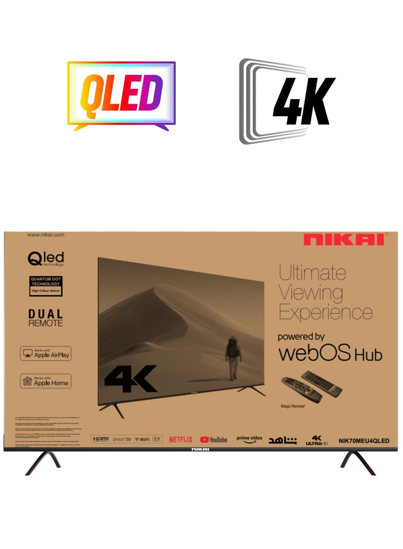 نيكاي 70 Inch QLED WebOS 4K Smart UHD TV, Hands-Free Voice Control, Dolby Digital, Built-in Wi-Fi, Bluetooth, High Colour Gamut, Effortless Connectivity With Android & Apple Devices - NIK70MEU4QLED Black  - Image 1
