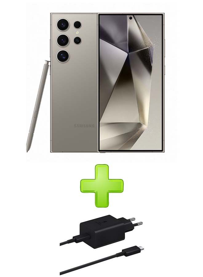 Samsung Galaxy S24 Ultra Dual SIM Titanium Gray 12GB RAM 256GB 5G  - International Version With Free Gif Fast Charger Power Adapter 45W + Cable Black - Image 1