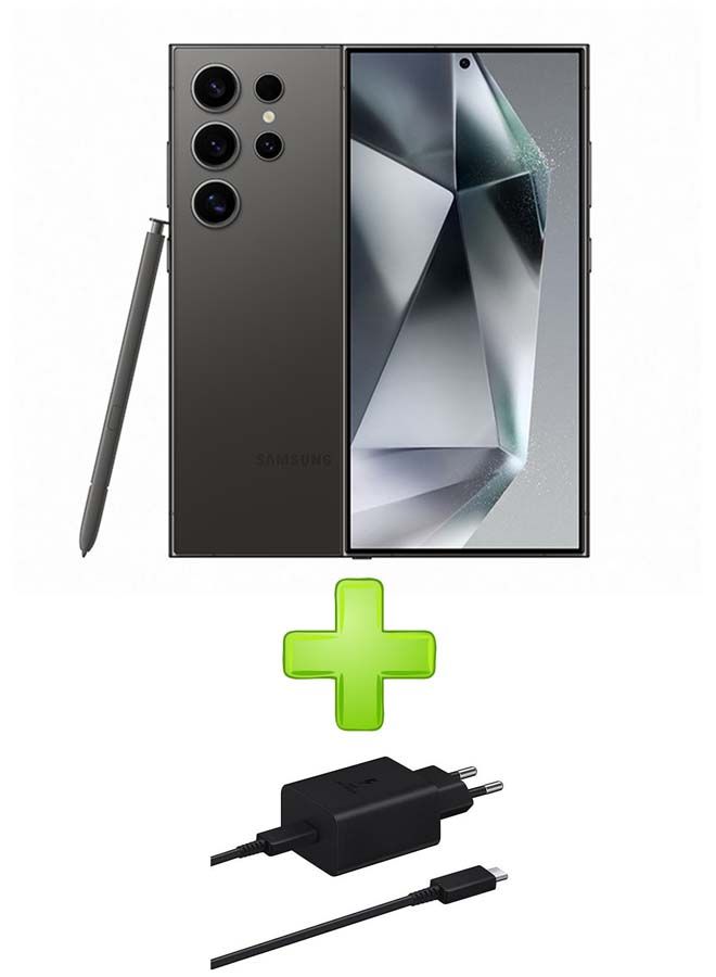 Samsung Galaxy S24 Ultra Dual SIM Titanium Black 12GB RAM 256GB 5G - International Version With Free Gif Fast Charger Power Adapter 45W + Cable Black - Image 1
