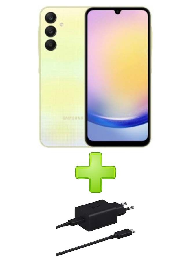 سامسونج Galaxy A25 Dual SIM Yellow 6GB RAM 128GB 5G - Middle East Version With Free Gift 25W Adapter USB-C Super Fast Charging Black  - Image 1