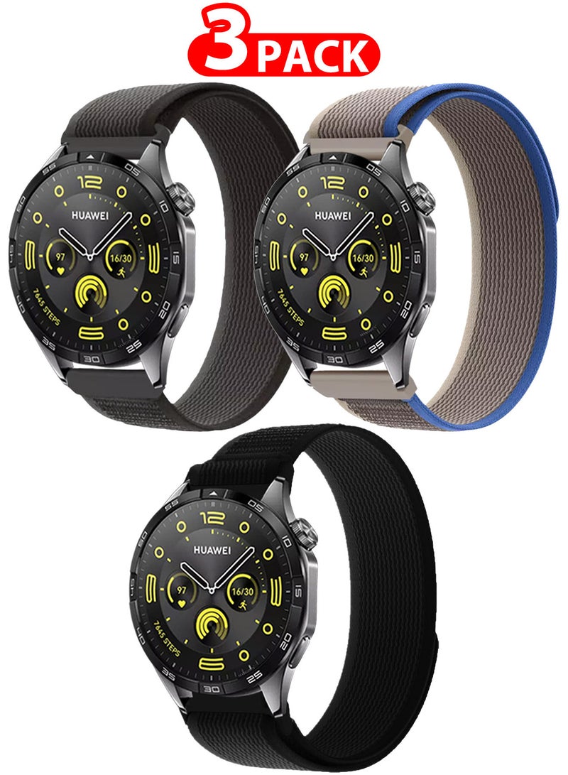 MARGOUN - ( for Huawei Watch GT4 ) 3 Pack, Trail Loop Band, Braided Elastic Weave Sport Strap, Nylon Sport Loop Bands for Men Women Multicolour-3d - Image 1