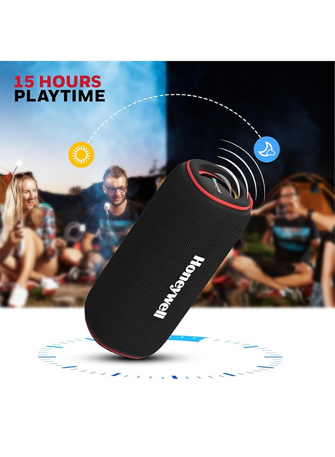 هوني ويل Trueno U400 30W 5.3 Bluetooth Speaker, Deep Bass Radiators, 15H Playtime, IPX 6, TWS Feature, RGB Lights, SD Card, AUX, USB Type-C Port, Built-In Mic & 2*78mm Drivers Black - Image 5