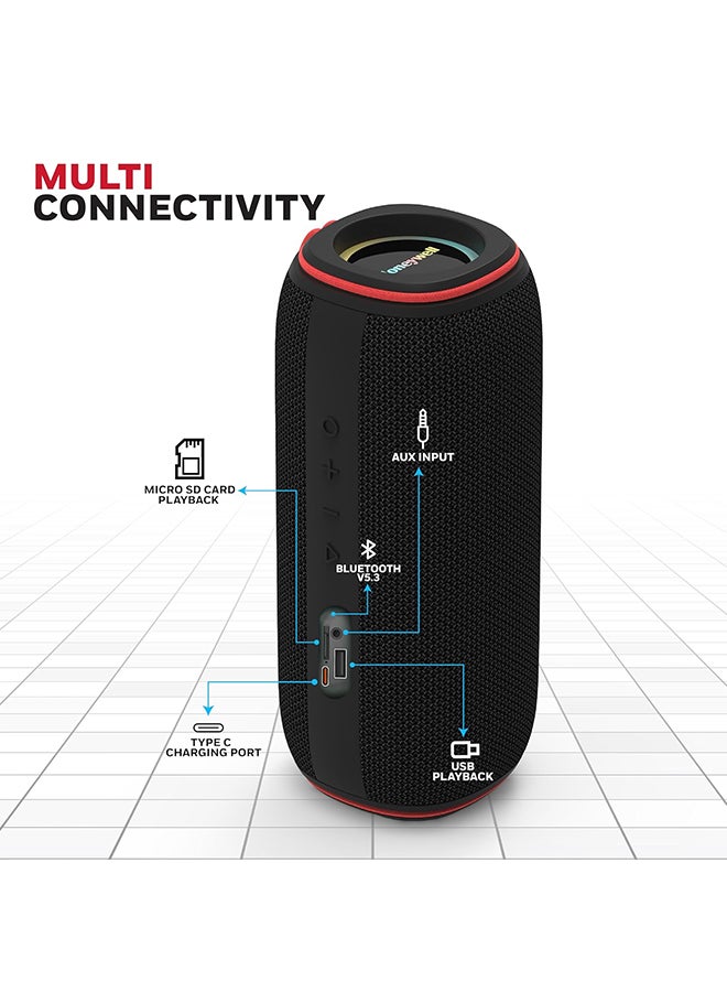 هوني ويل Trueno U500 60W 5.3 Bluetooth Speaker, Deep Bass Radiators, 18H Playtime, IPX 6, TWS Feature, RGB Lights, SD Card, AUX, USB Type-C Port, Built-In Mic & 2*93mm Drivers Black - Image 4