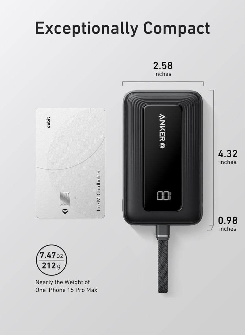 Anker - 10000 mAh 10000 mAh Zolo Power Bank, 30W High-Speed Portable Charger with Built-In USB-C Cable, Fast Charging Battery Pack for iPhone 16/16 Plus/16 Pro/16 Pro Max/15/14/13 Series, Galaxy, iPad, and More White - Image 1