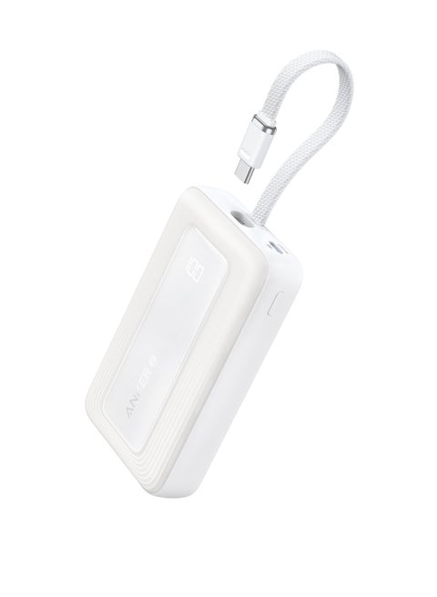 10000 mAh 10000 mAh Zolo Power Bank, 30W High-Speed Portable Charger with Built-In USB-C Cable, Fast Charging Battery Pack for iPhone 16/16 Plus/16 Pro/16 Pro Max/15/14/13 Series, Galaxy, iPad, and More White