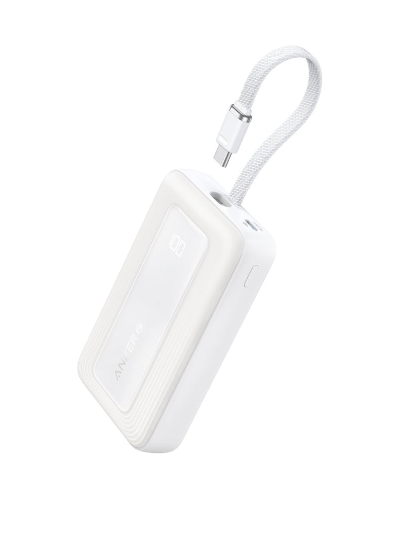 Anker - 10000 mAh 10000 mAh Zolo Power Bank, 30W High-Speed Portable Charger with Built-In USB-C Cable, Fast Charging Battery Pack for iPhone 16/16 Plus/16 Pro/16 Pro Max/15/14/13 Series, Galaxy, iPad, and More White - Image 1