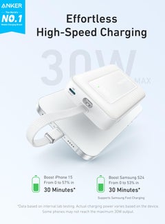 10000 mAh Anker Zolo Power Bank, 30W High-Speed Portable Charger with Built-In USB-C Cable, Fast Charging Battery Pack for iPhone 16/16 Plus/16 Pro/16 Pro Max/15/14/13 Series, Galaxy, iPad, and More White - pnsku/N70122258V/45/_/1729568836/8f820147-a538-4aae-a33e-f2260881932c