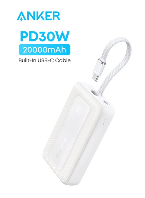 10000 mAh 10000 mAh Zolo Power Bank, 30W High-Speed Portable Charger with Built-In USB-C Cable, Fast Charging Battery Pack for iPhone 16/16 Plus/16 Pro/16 Pro Max/15/14/13 Series, Galaxy, iPad, and More White