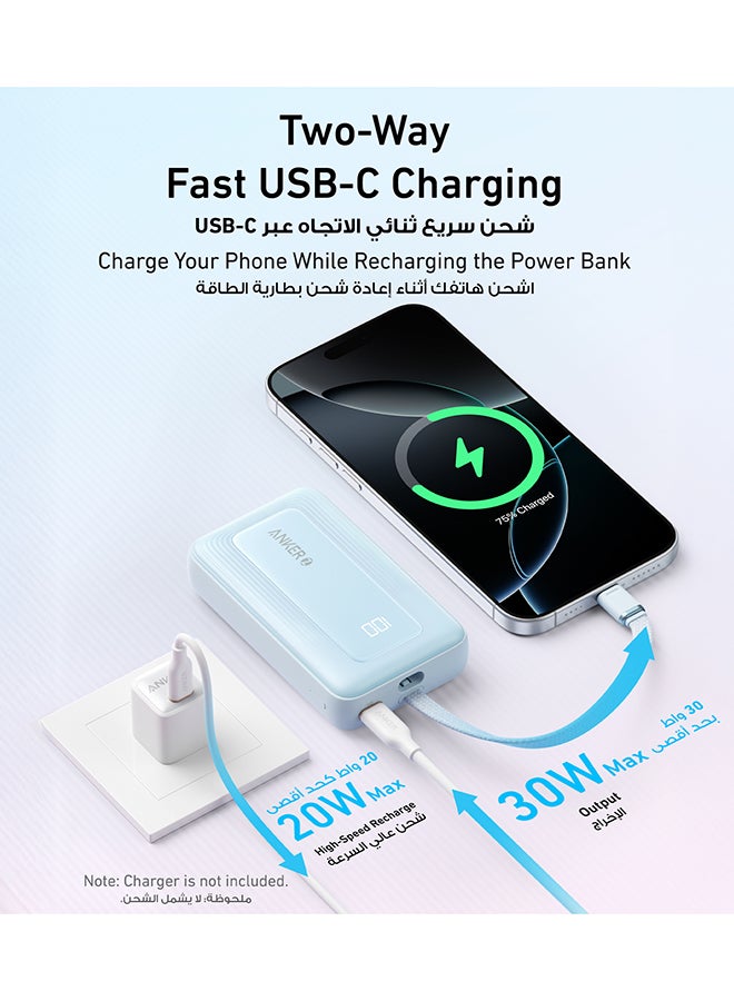 10000 mAh 10000 mAh Zolo Power Bank, 30W High-Speed Portable Charger with Built-In USB-C Cable, Fast Charging Battery Pack for iPhone 16/16 Plus/16 Pro/16 Pro Max/15/14/13 Series, Galaxy, iPad, and More White