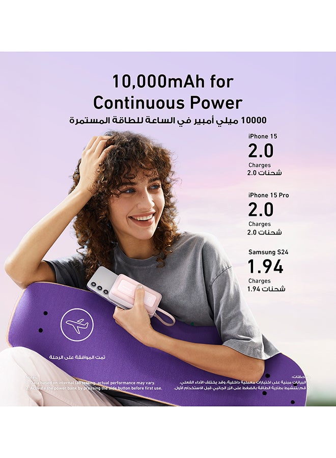 10000 mAh 10000 mAh Zolo Power Bank, 30W High-Speed Portable Charger with Built-In USB-C Cable, Fast Charging Battery Pack for iPhone 16/16 Plus/16 Pro/16 Pro Max/15/14/13 Series, Galaxy, iPad, and More White