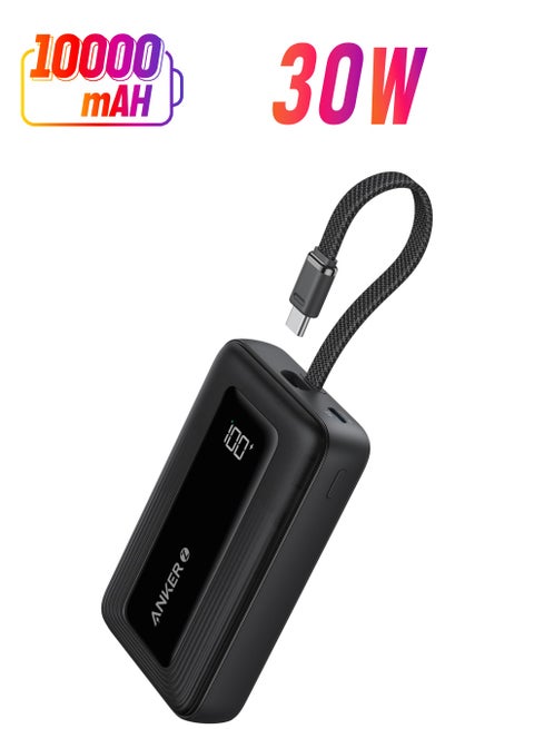 10000 mAh Zolo Power Bank, 10,000mAh 30W High-Speed Portable Charger with Built-In USB-C Cable, Battery Pack For iPhone 16/16 Plus/16 Pro/16 Pro Max/15 Series, Galaxy, and More (Black, 10000 mAh) Black
