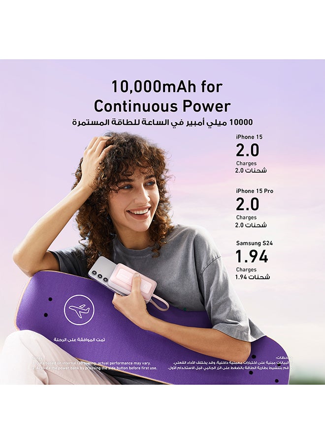 10000 mAh Zolo Power Bank, 10,000mAh 30W High-Speed Portable Charger with Built-In USB-C Cable, Battery Pack For iPhone 16/16 Plus/16 Pro/16 Pro Max/15 Series, Galaxy, and More BLUE