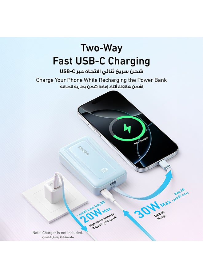 10000 mAh Zolo Power Bank, 10,000mAh 30W High-Speed Portable Charger with Built-In USB-C Cable, Battery Pack For iPhone 16/16 Plus/16 Pro/16 Pro Max/15 Series, Galaxy, and More BLUE