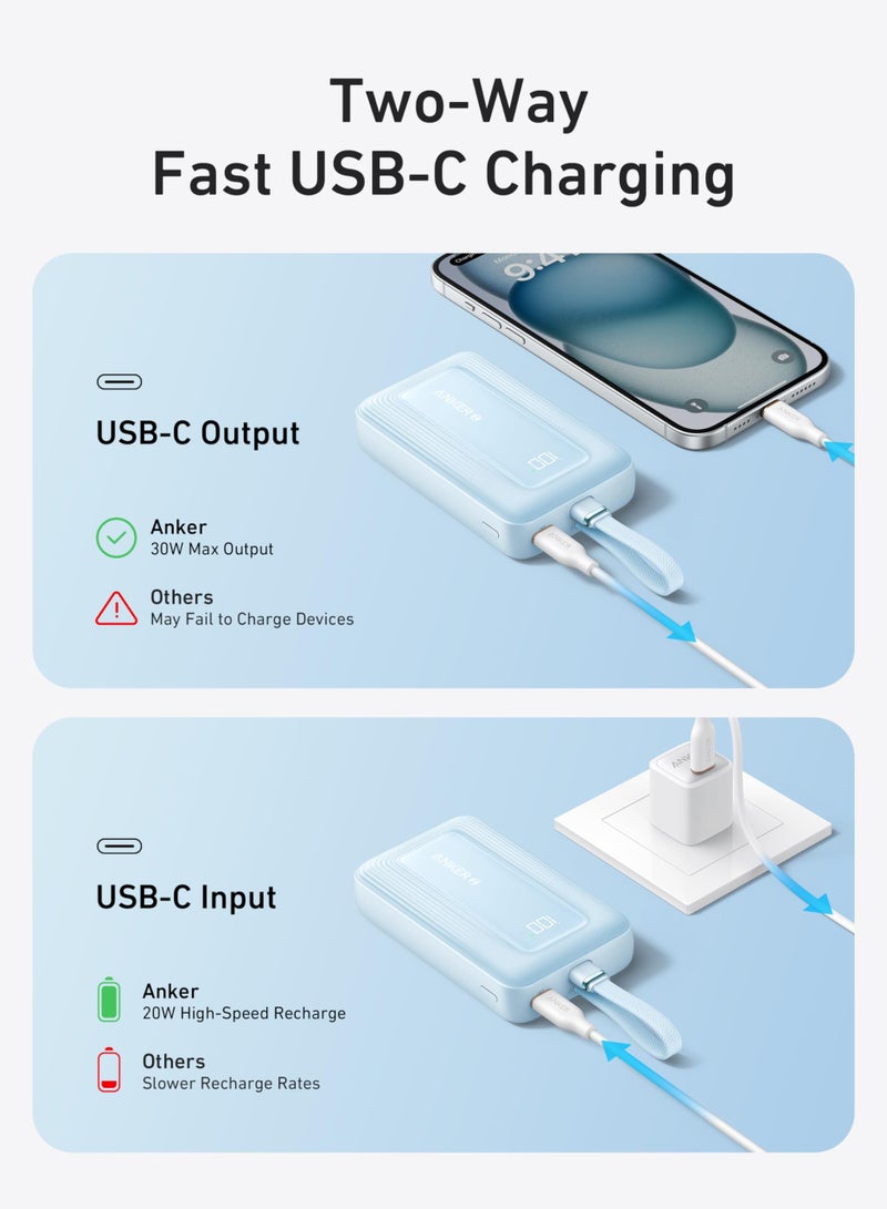 Anker - 20000 mAh Zolo Power Bank, 20,000mAh 30W High-Speed Portable Charger with Built-In USB-C Cable, Battery Pack For iPhone 16/16 Plus/16 Pro/16 Pro Max/15 Series, Galaxy, and More (20000 mAh) BLACK - Image 1