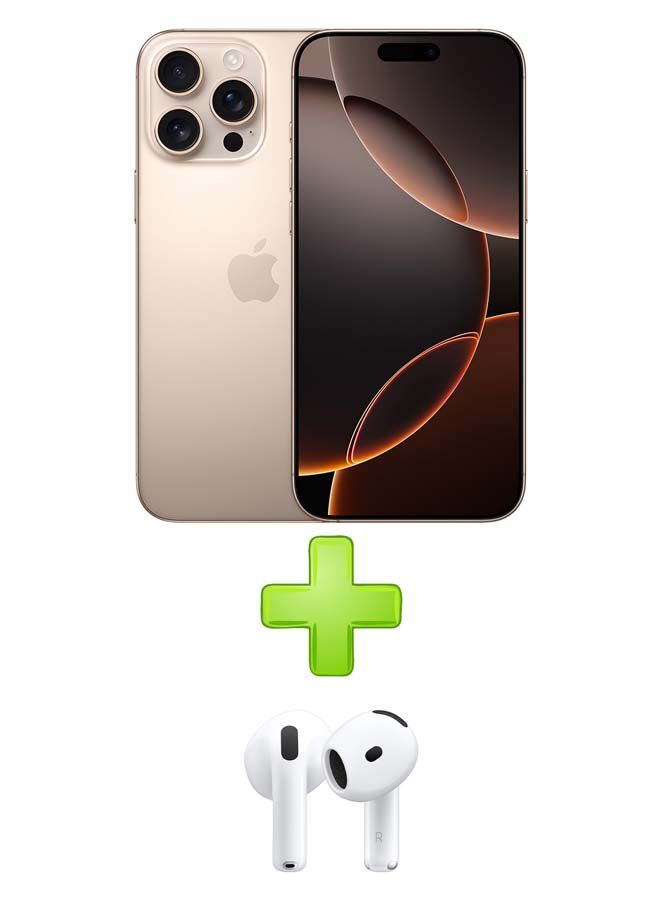 Apple iPhone 16 Pro Max Physical Dual Sim 256GB Desert Titanium 5G Without FaceTime With AirPods 4 With Active Noise Cancellation White  - Image 1