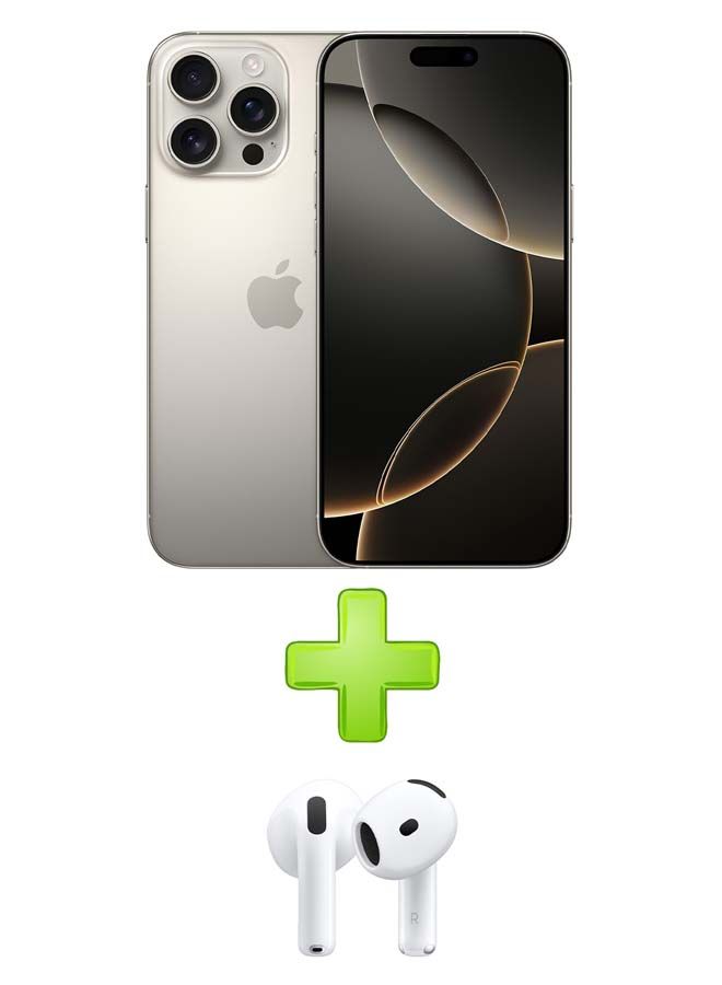 Apple iPhone 16 Pro Max Physical Dual Sim 256GB Natural Titanium 5G Without FaceTime With AirPods 4 With Active Noise Cancellation White  - Image 1